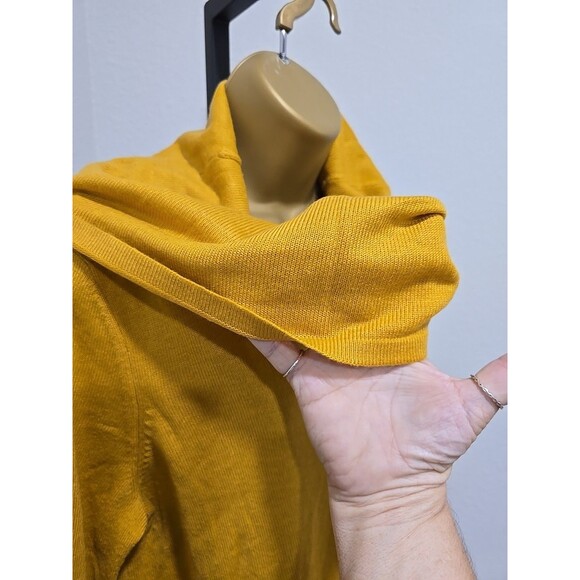 Cowl Sweater Womens Med Mustard Yellow Funnel Pullover Lagenlook Goblincore Chic - Picture 2 of 6